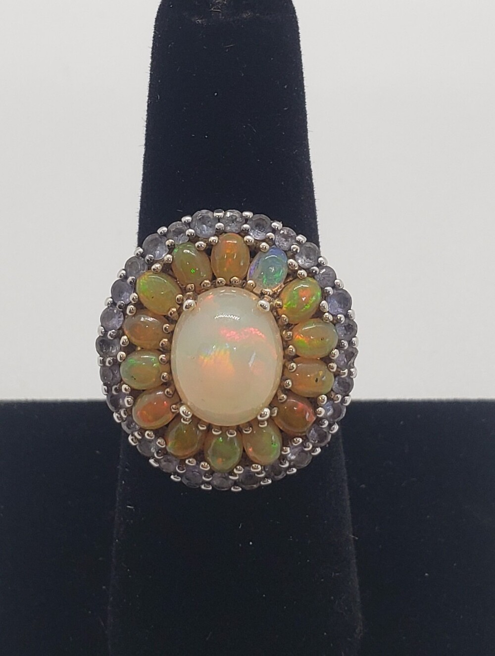 AAA Opal & AAA Tanzanite Ring In 14k Gold over Sterling Silver